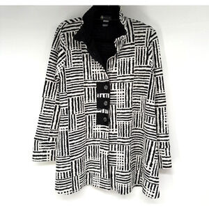 Damee Inc Lightweight Jacket Womens S Black White Striped Patchwork Wire Collar